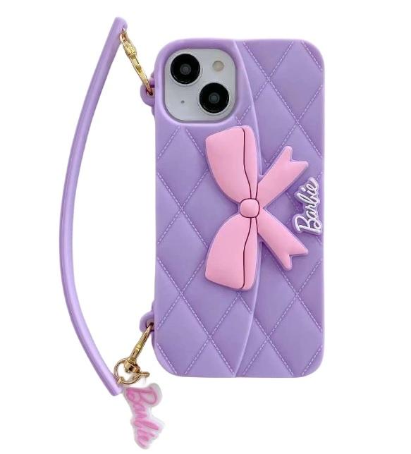 3D Barbie Bow Handbag Sling Purse Case With Strap Wallet Phone Chain Hanging Cover