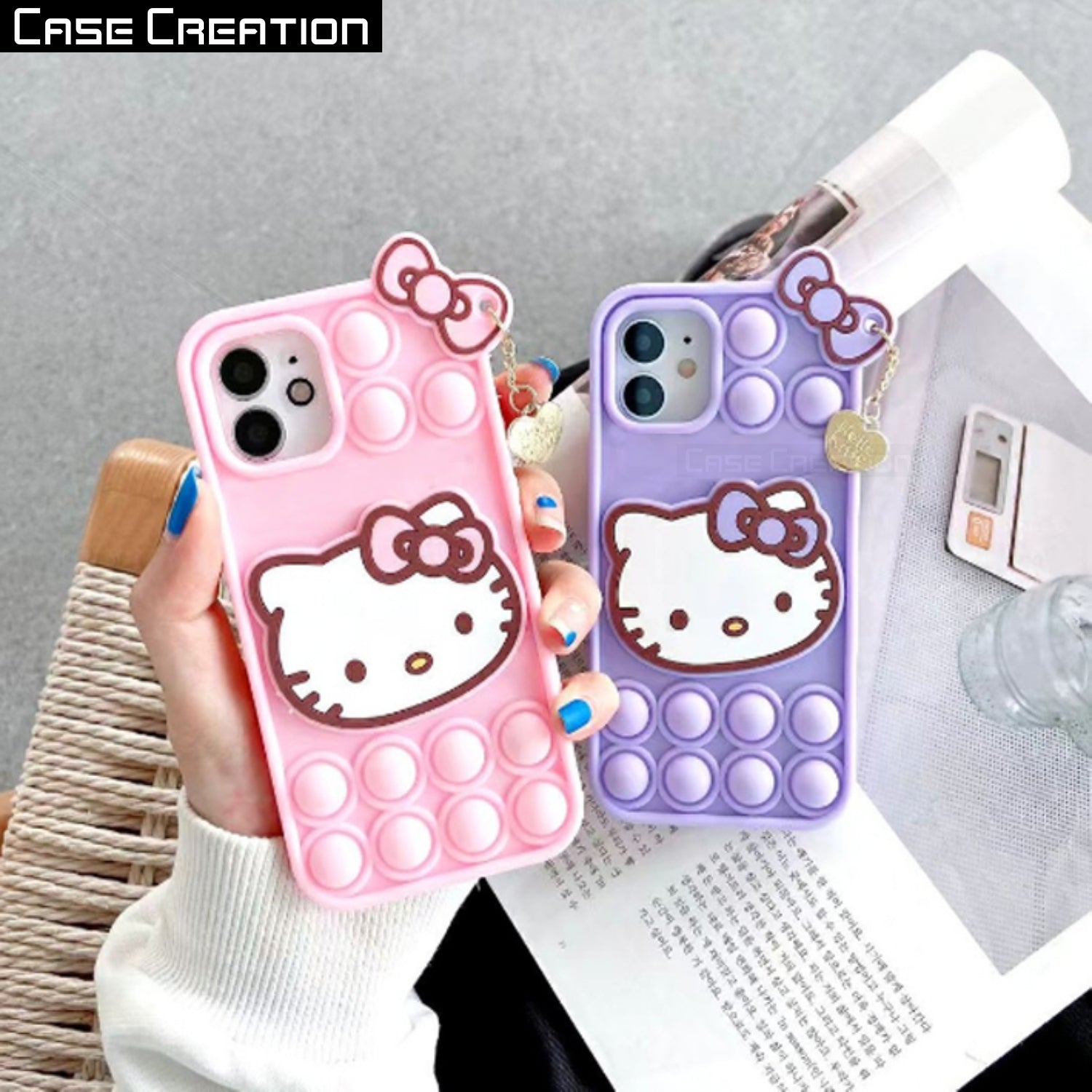 Push Pop Hello Kitty Cat Love Bubble Fidget Toys Game Stress Relief case