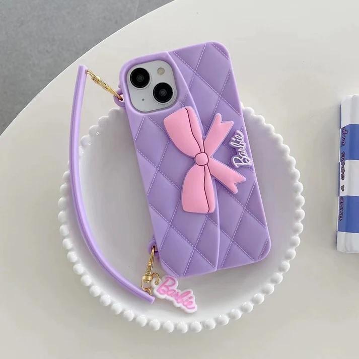 3D Barbie Bow Handbag Sling Purse Case With Strap Wallet Phone Chain Cover