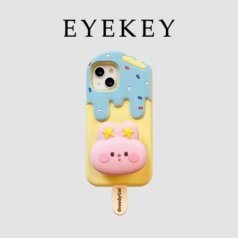 3D Cartoon Ice Cream Cute Cotton Candy Back Case with Holder