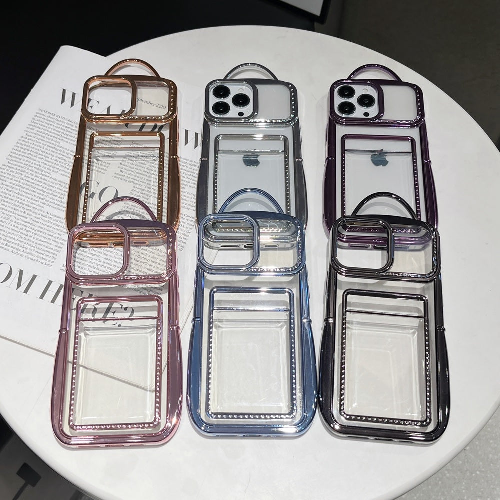 Luxury Plating Fashion Clear Backpack Wallet Photo Card Slot Electroplated Phone Bag Style Case