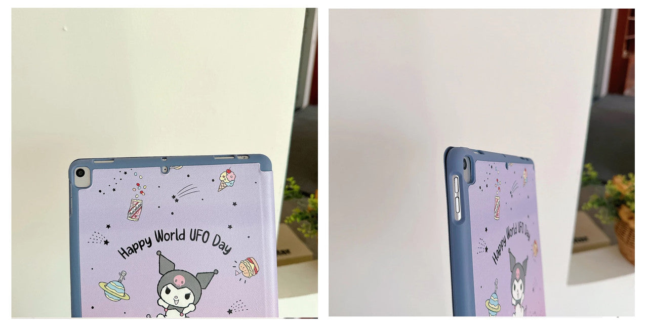 3D Cute Cartoon Kuromi Barbie PU Leather Tablet iPad Flip Case,Candy Auto Wake/Sleep Colorful Floral Stand with Pencil Holder Cover
