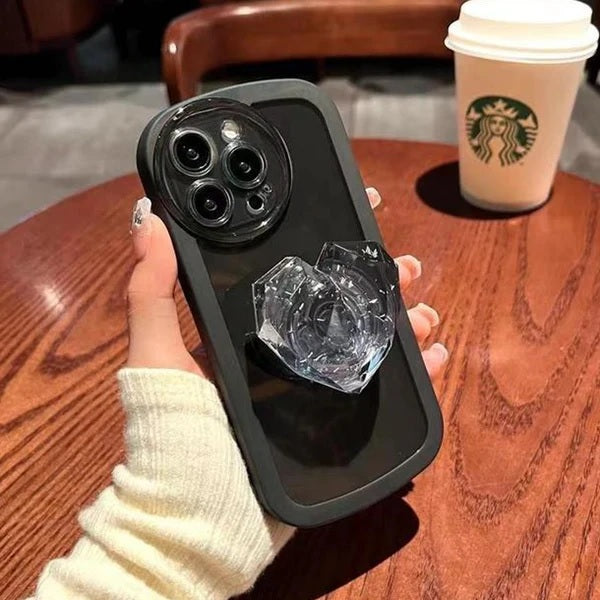Crystal Love Resin Heart Pop Stone Holder with Transparent Camera Protection