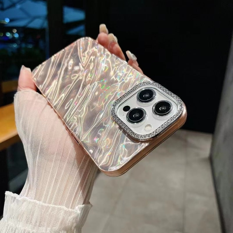 3D Hot Diamond Ring Full 360 Camera Lens Protection Laser Cut Water Ripple Mirror Glitter Colorful Hard Mobile Cover for iPhone 12 Pro Max