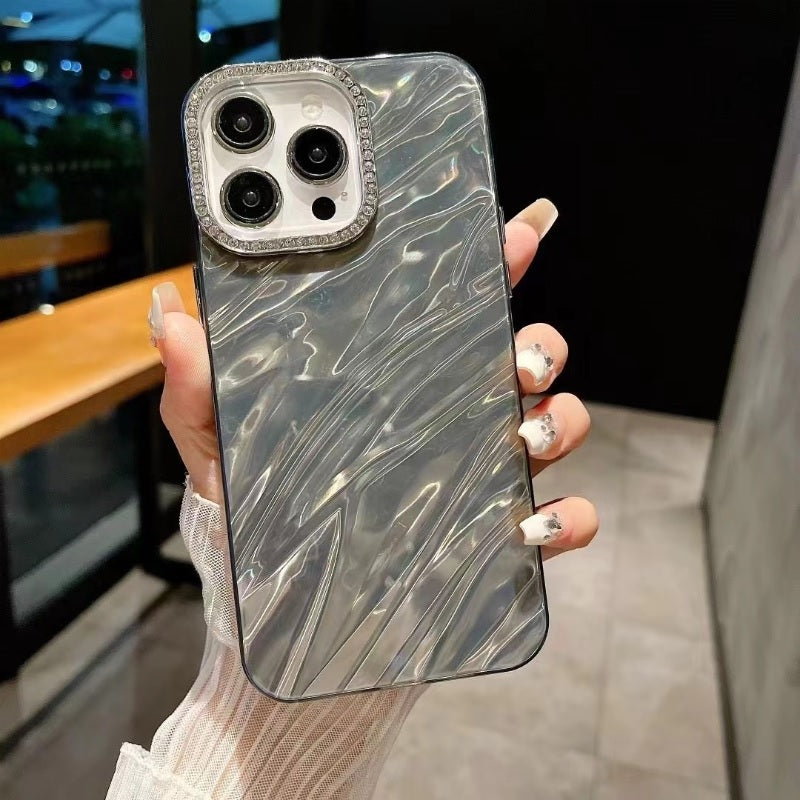 3D Hot Diamond Ring Full 360 Camera Lens Protection Laser Cut Water Ripple Mirror Glitter Colorful Hard Mobile Cover for iPhone 12 Pro Max