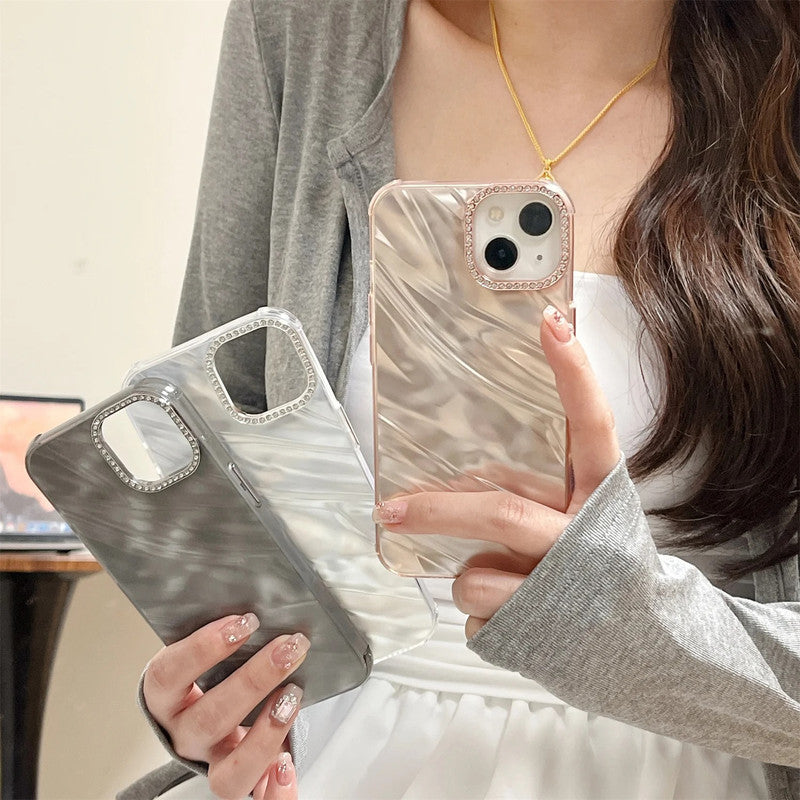 3D Hot Diamond Ring Full 360 Camera Lens Protection Laser Cut Water Ripple Mirror Glitter Colorful Hard Mobile Cover for iPhone 12 Pro Max