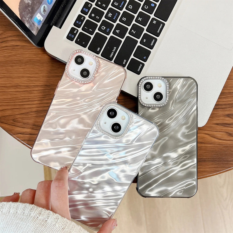 3D Hot Diamond Ring Full 360 Camera Lens Protection Laser Cut Water Ripple Mirror Glitter Colorful Hard Mobile Cover for iPhone 13 Pro Max