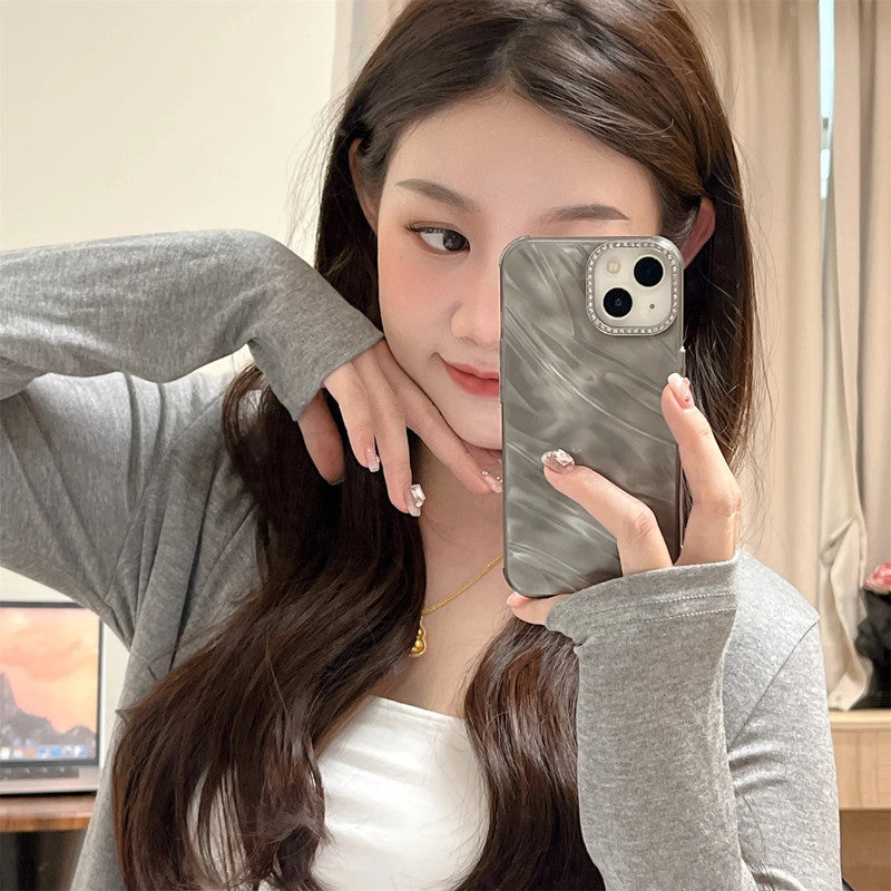 3D Hot Diamond Ring Full 360 Camera Lens Protection Laser Cut Water Ripple Mirror Glitter Colorful Hard Mobile Cover for iPhone 13 Pro Max