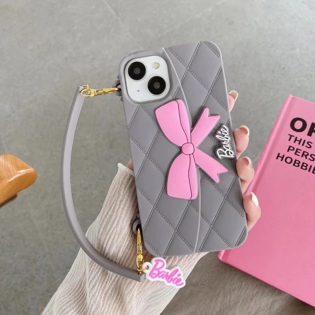 3D Barbie Bow Handbag Sling Purse Case With Strap Wallet Phone Chain Hanging Cover