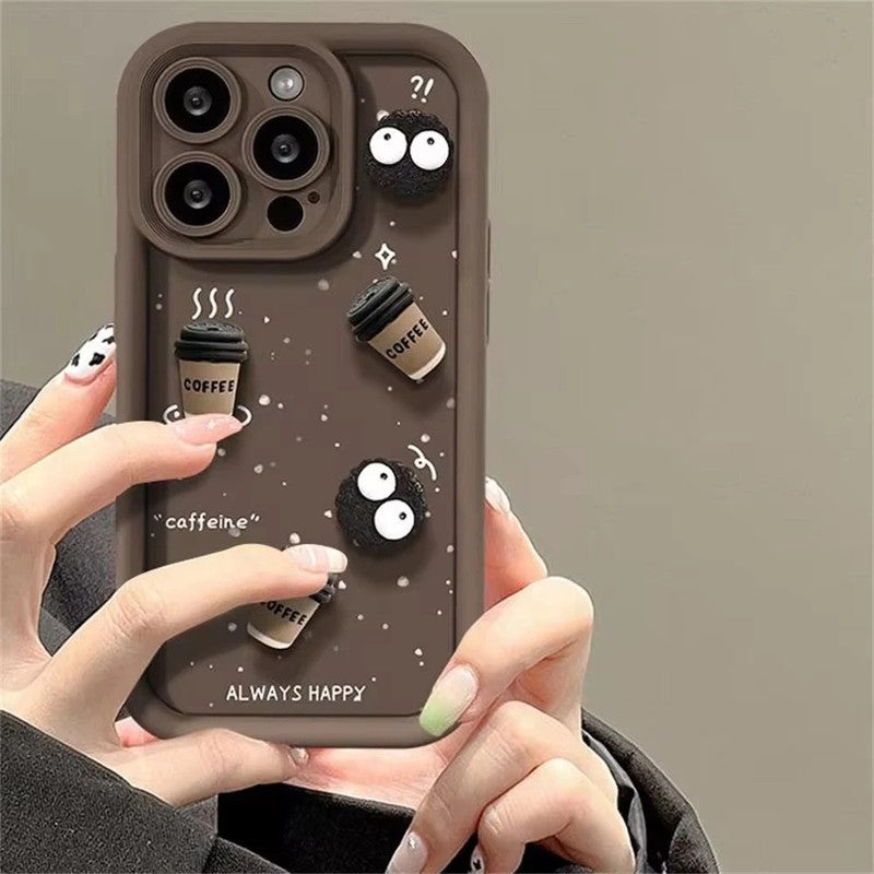 Luxury Cute Fun Cartoon Characters 3D Ball Coffee Cookies Lovers Silicone Case | Happy Brown