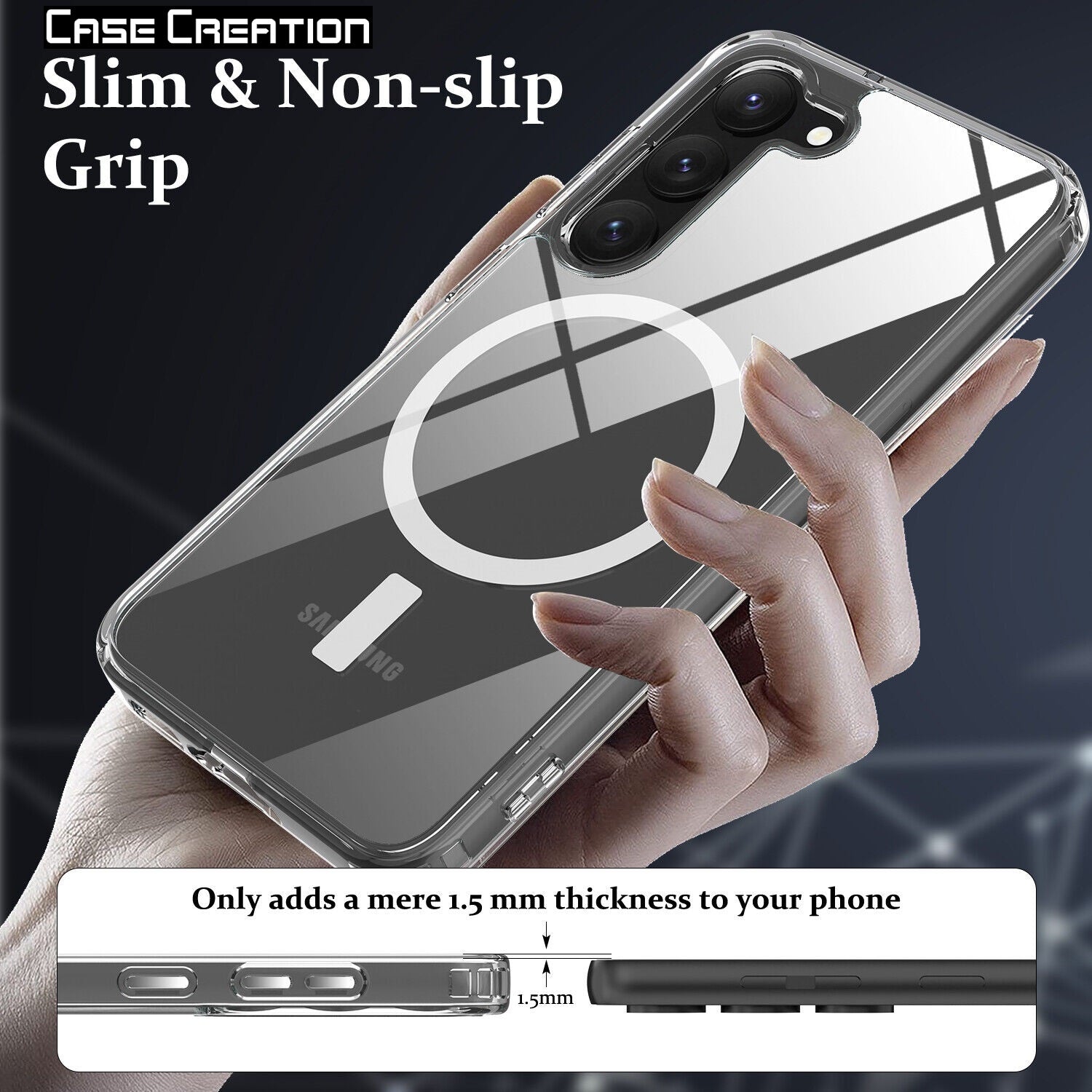 Magnetic MagSafe Samsung Transparent Clear TPU Case Supports Fast Wireless Charging