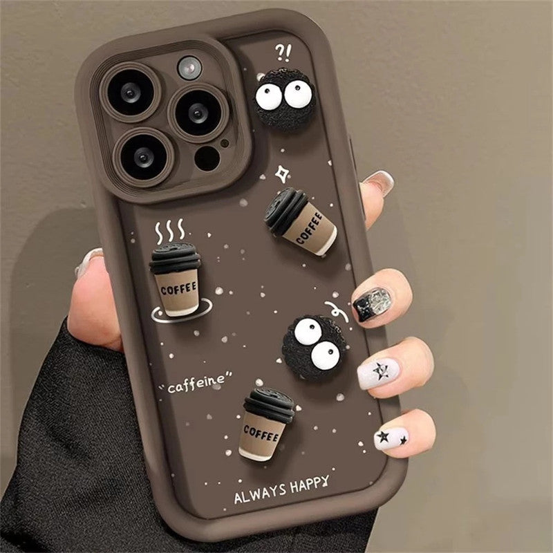 Luxury Cute Fun Cartoon Characters 3D Ball Coffee Cookies Lovers Silicone Case | Happy Brown