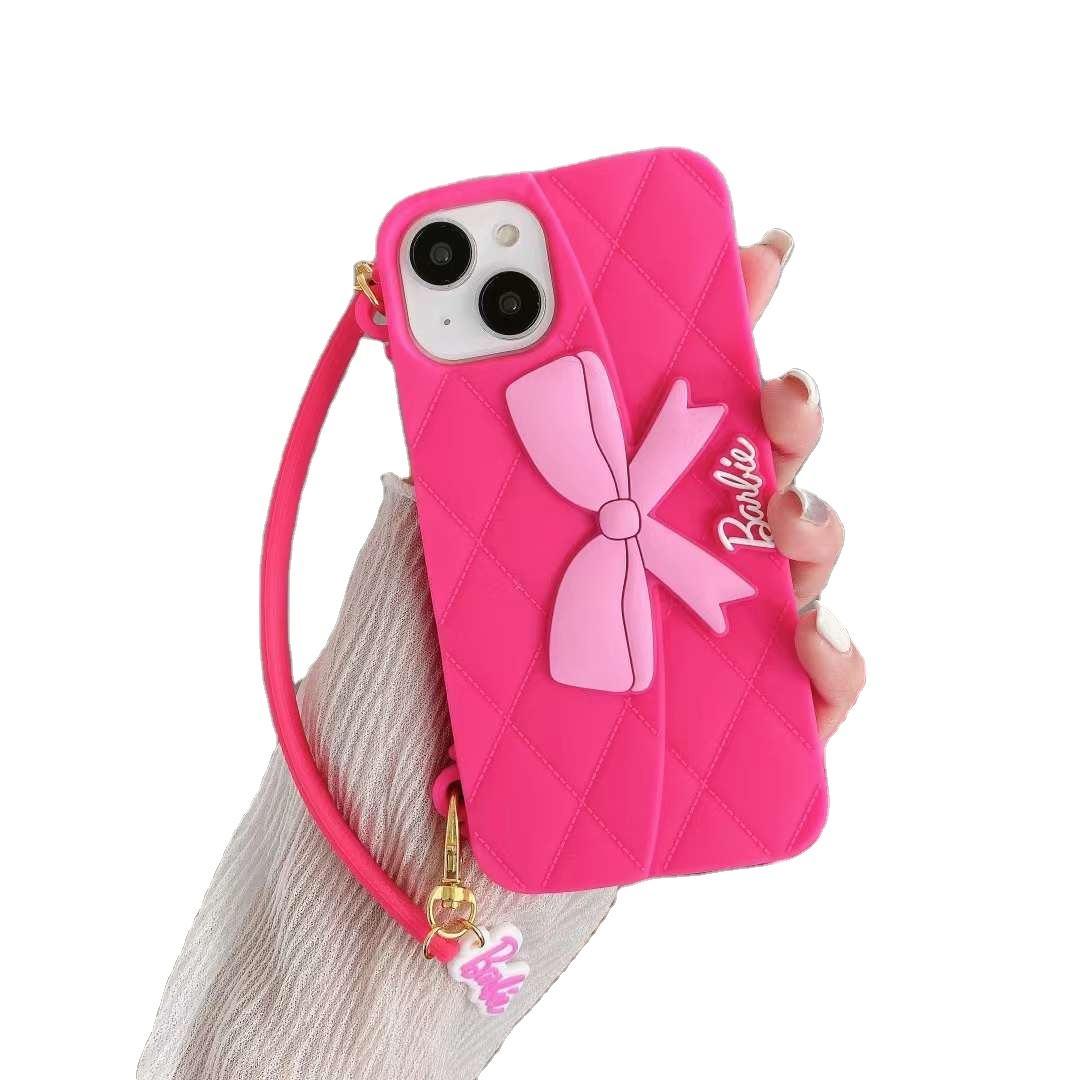 3D Barbie Bow Handbag Sling Purse Case With Strap Wallet Phone Chain Hanging Cover