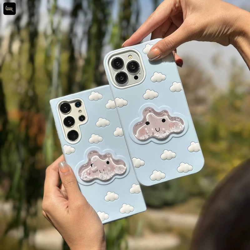 3D Blue Water Clouds Oddly Satisfying Sky Aqua Cloud Liquid Silicone Floating Case