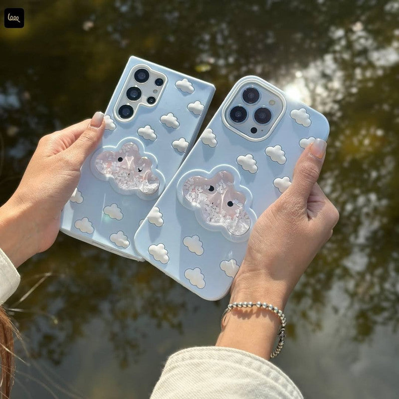 3D Blue Water Clouds Oddly Satisfying Sky Aqua Cloud Liquid Silicone Floating Case