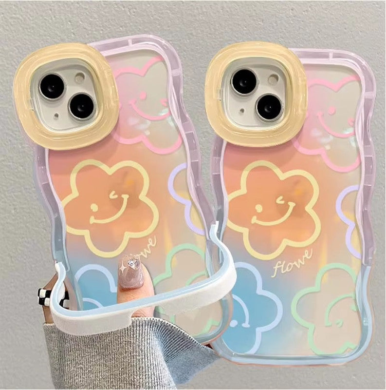 3D Cute Smiley Flower Cartoon Happy Smile Emoji Face Wave Curly Invisible Double Phone Stand Holder