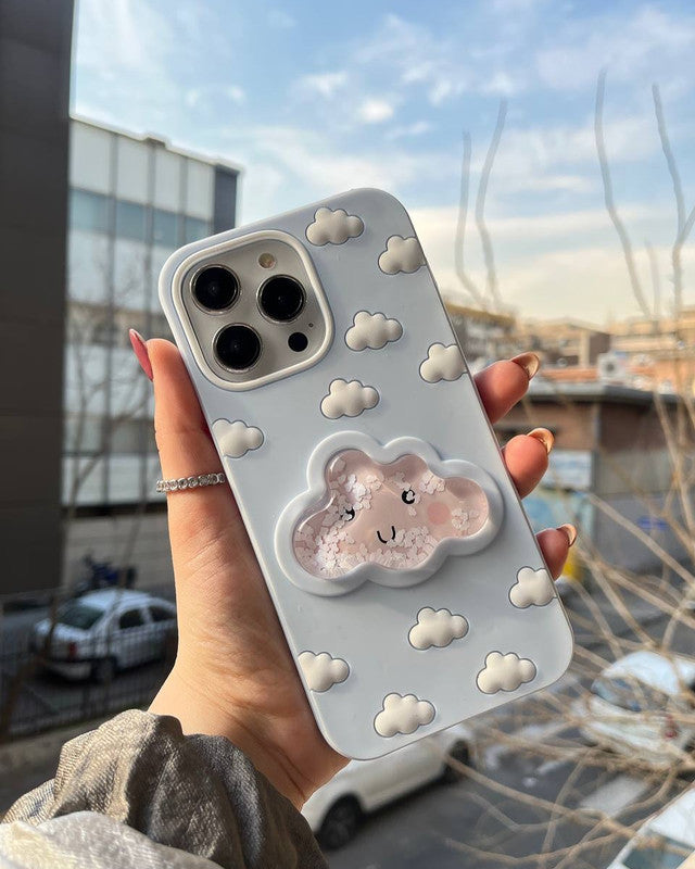 3D Blue Water Clouds Oddly Satisfying Sky Aqua Cloud Liquid Silicone Floating Case