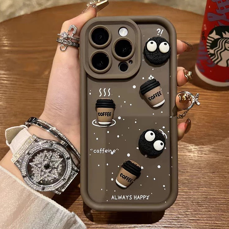 Luxury Cute Fun Cartoon Characters 3D Ball Coffee Cookies Lovers Silicone Case | Happy Brown