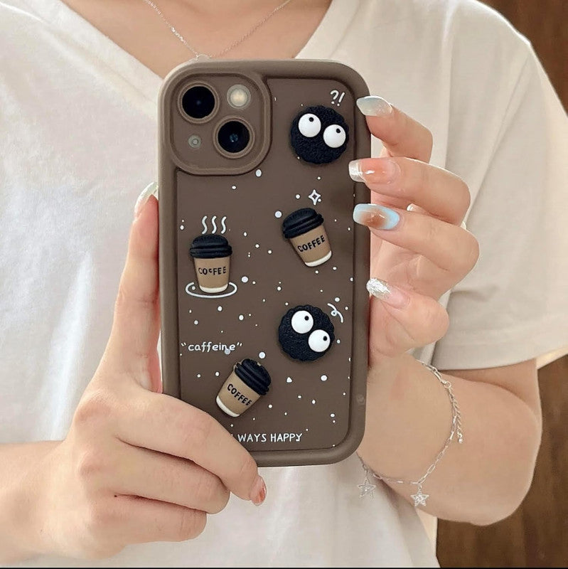 Luxury Cute Fun Cartoon Characters 3D Ball Coffee Cookies Lovers Silicone Case | Happy Brown