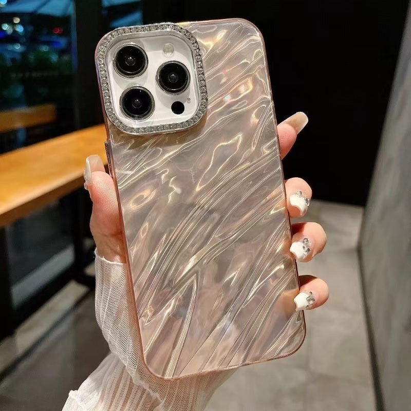 3D Hot Diamond Ring Full 360 Camera Lens Protection Laser Cut Water Ripple Mirror Glitter Colorful Hard Mobile Cover for Samsung S25 Ultra