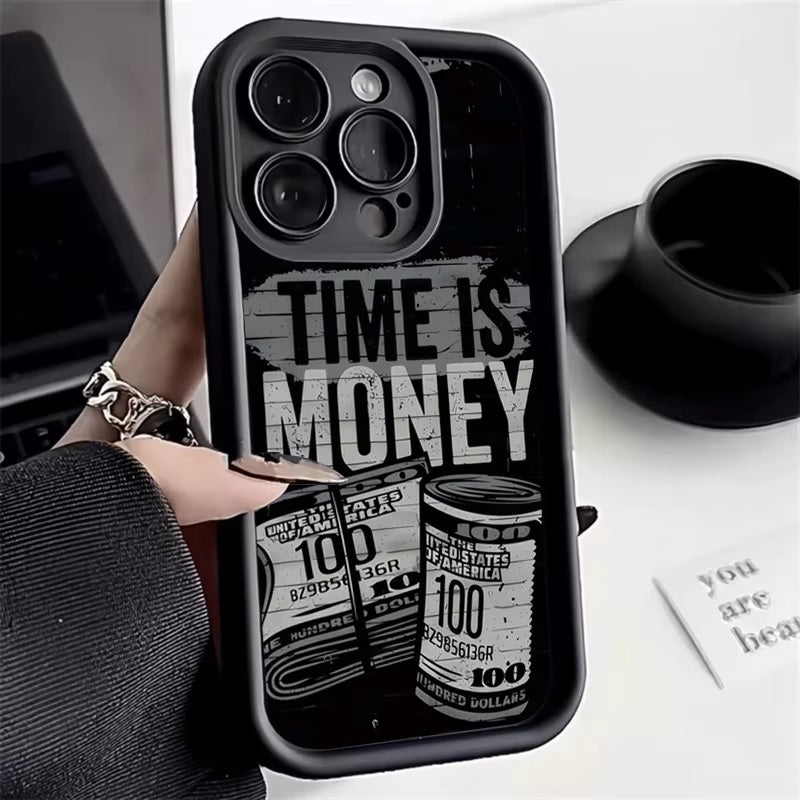 Time is Money Hot 3D Dollar Painting Concave Luxury Design Elegant Phone Case - Black