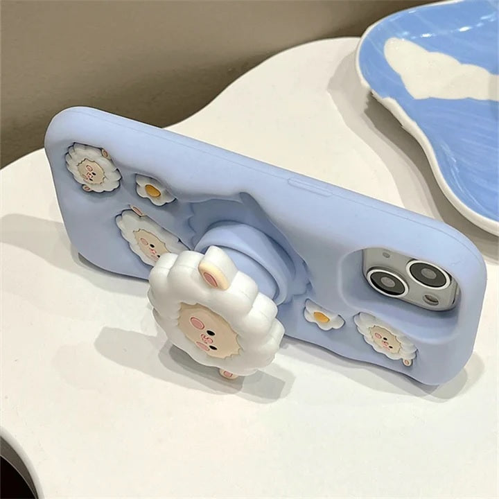 3D Cartoon Sheep Flock Case Funda Cotton Candy Cloud Pop Back Case with Holder
