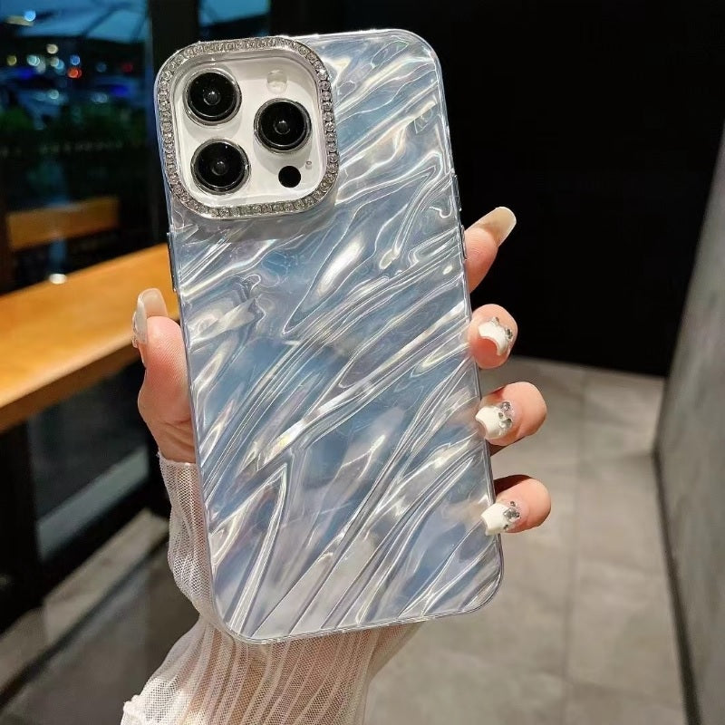 3D Hot Diamond Ring Full 360 Camera Lens Protection Laser Cut Water Ripple Mirror Glitter Colorful Hard Mobile Cover for Samsung S25 Ultra