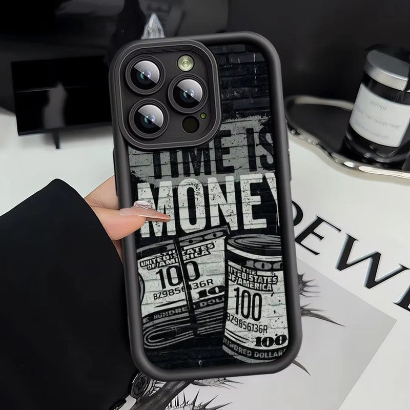 Time is Money Hot 3D Dollar Painting Concave Luxury Design Elegant Phone Case - Black