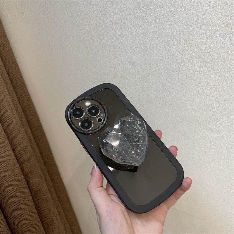 Crystal Love Resin Heart Pop Stone Holder with Transparent Camera Protection