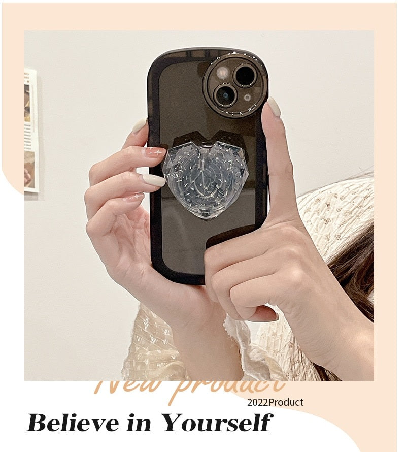 Crystal Love Resin Heart Pop Stone Holder with Transparent Camera Protection