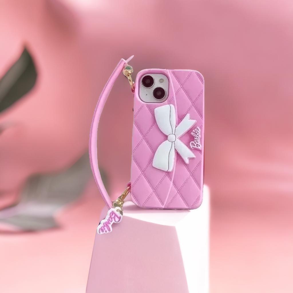 3D Barbie Bow Handbag Sling Purse Case With Strap Wallet Phone Chain Cover