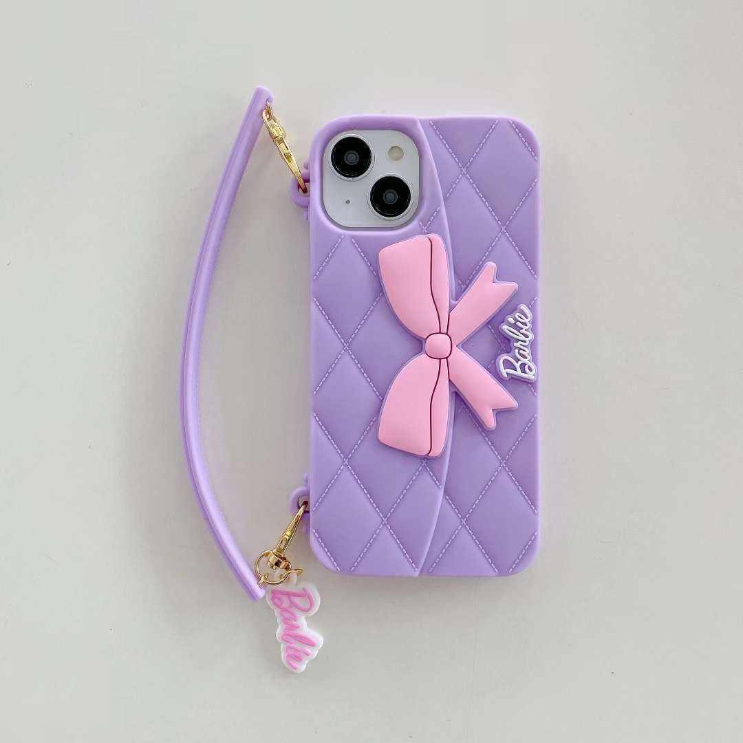 3D Barbie Bow Handbag Sling Purse Case With Strap Wallet Phone Chain Hanging Cover