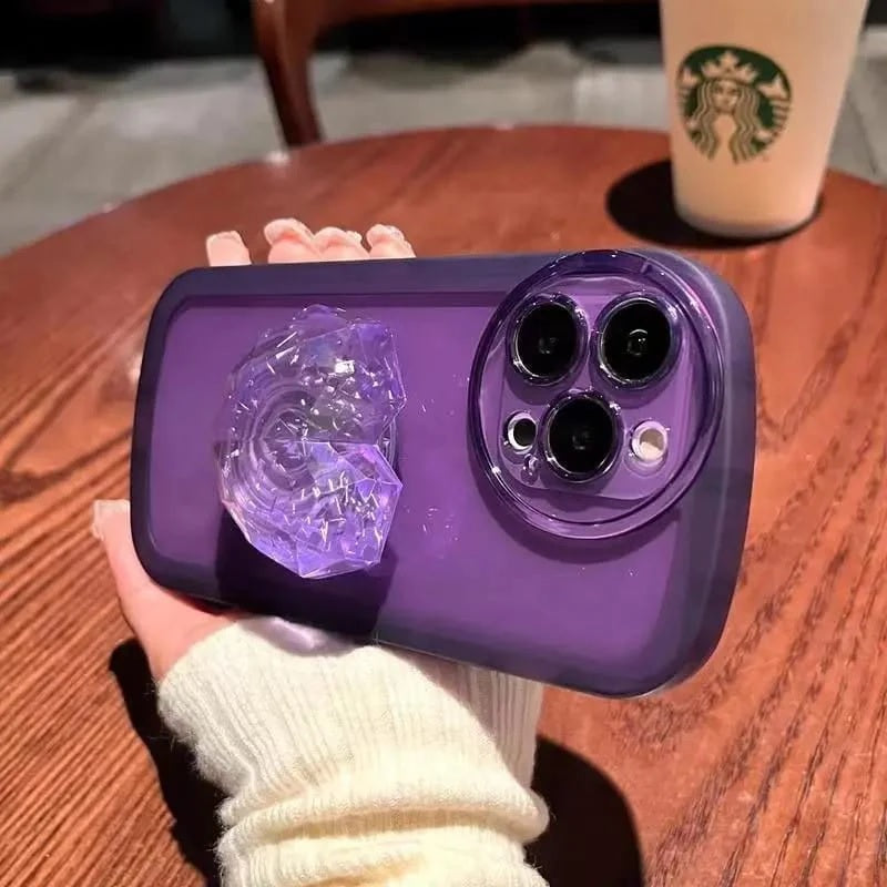 Crystal Love Resin Heart Pop Stone Holder with Transparent Camera Protection