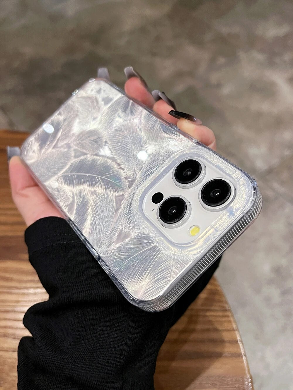 Bling Glitter Colorful Dream Feather Art Laser Gradient Luxe Holographic Leaf Sparkling Cover