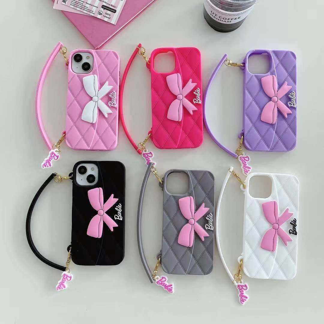 3D Barbie Bow Handbag Sling Purse Case With Strap Wallet Phone Chain Hanging Cover