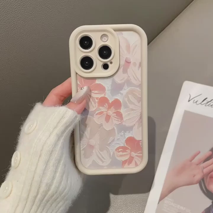 Floral Cream Hot 3D Handpainted Flower Cute Design Aesthetic Print Case - Beige
