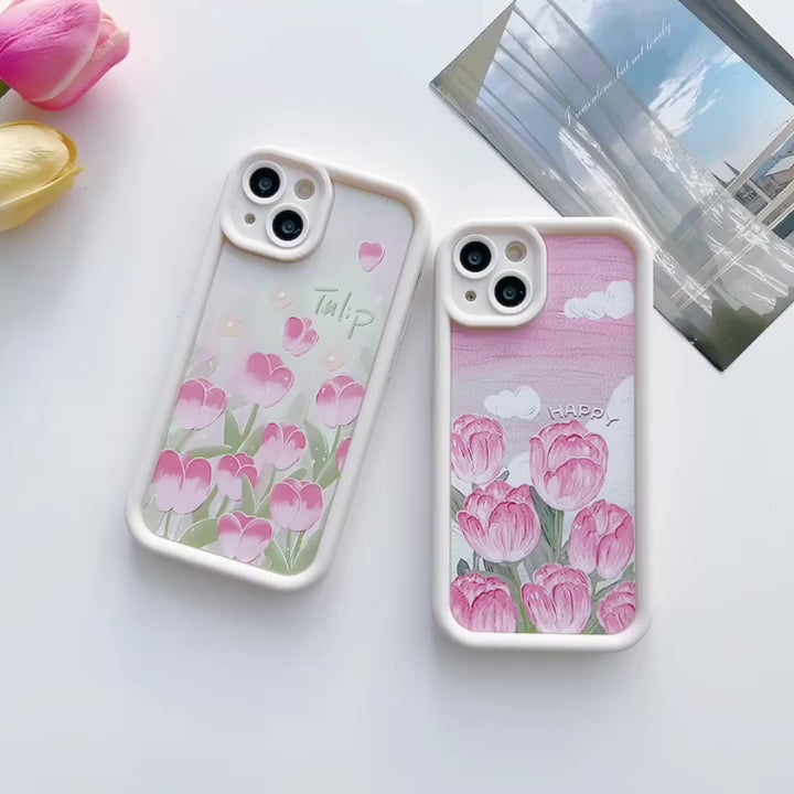 3D Tulip Flower Hot Floral Pastel Pink Cute Design Aesthetic Print Cover - Beige