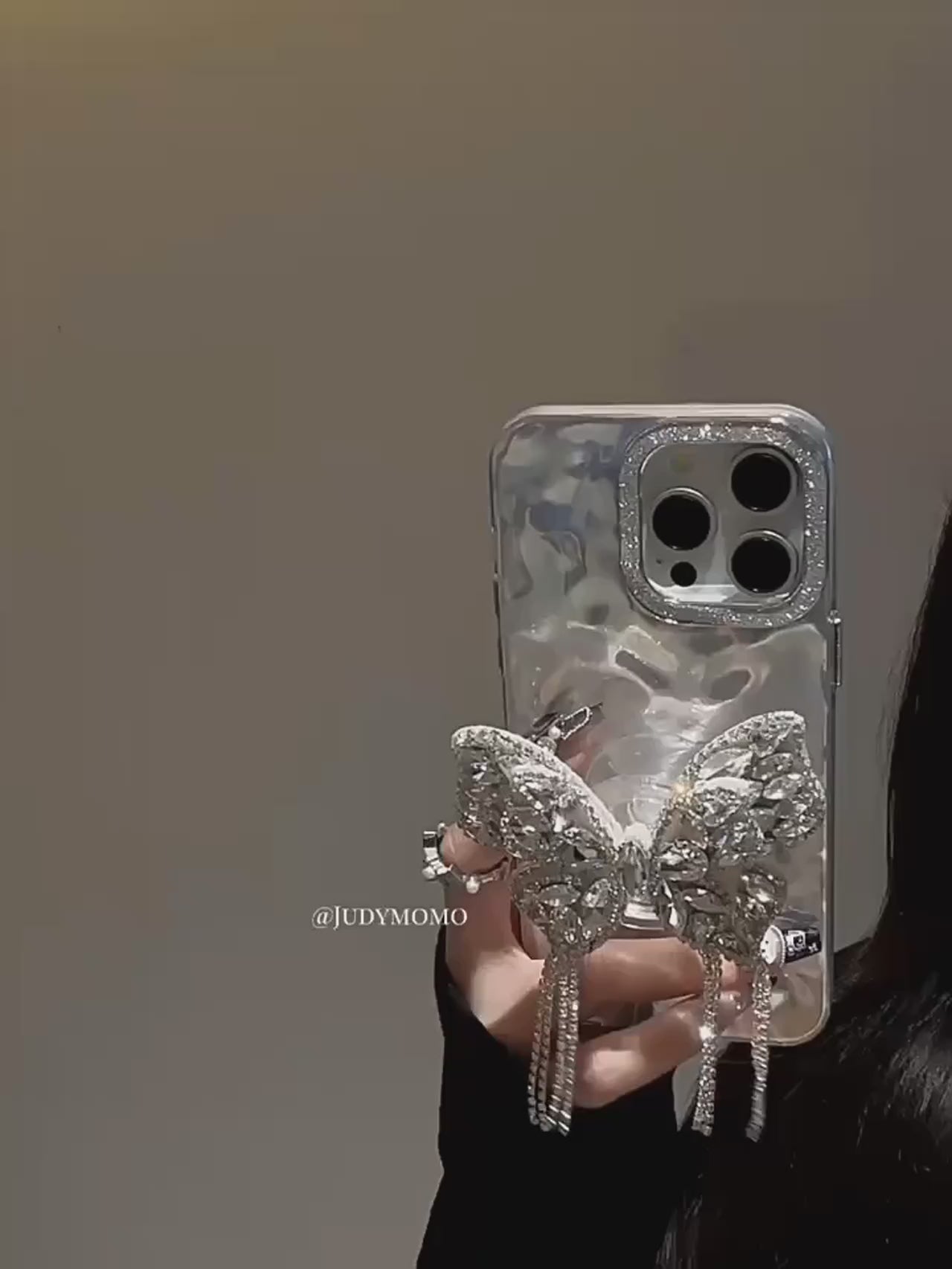 3D Butterfly Tassel Pop Diamond Holder Stand Wrinkle Glitter Bride Holographic Phone Case