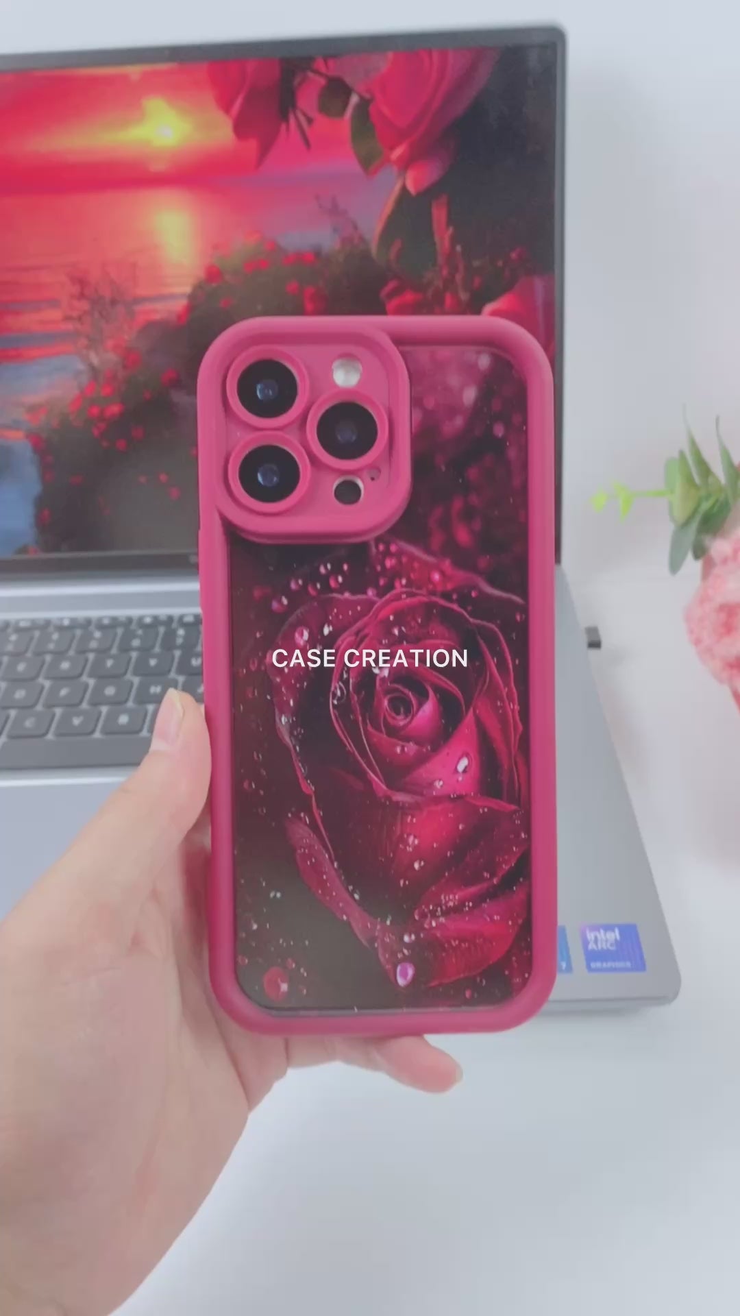 3D Cute Red Rose Water Gorgeous Raindrop Flower Cute Hot Design Aesthetic Print Cover