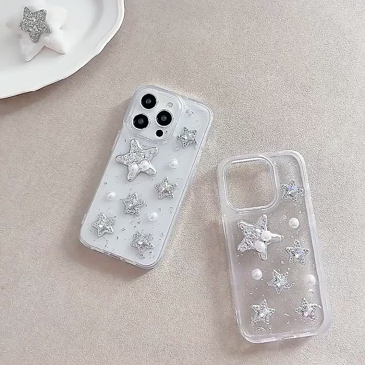 Luxury Translucent Star Fish Pearl Love Resin Phone Case