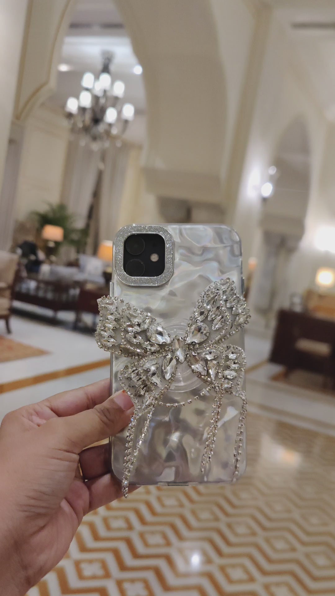 3D Butterfly Tassel Pop Diamond Holder Stand Wrinkle Glitter Bride Holographic Phone Case