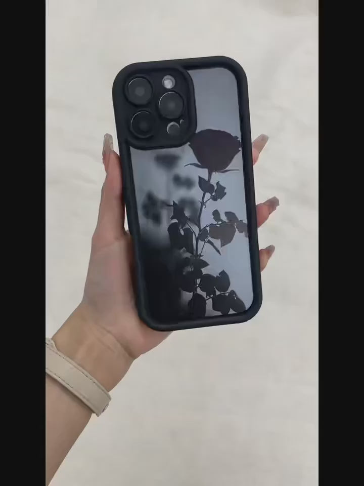 3D Black Dark Rose Minimalist Shadow Floral Cute Design Aesthetic Print Cover