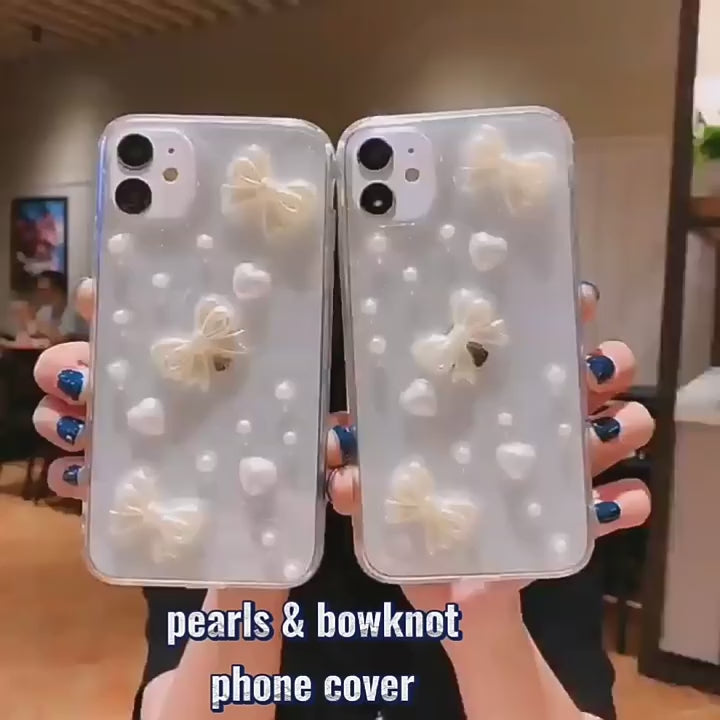 Luxury Translucent Sea Shell Pearl Bow Resin Phone Case