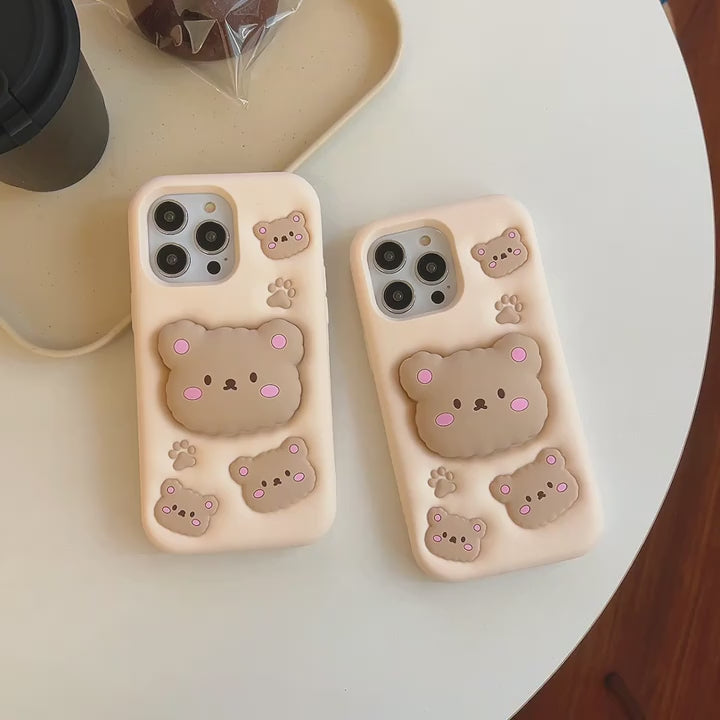 Teddy Bear 3D Cartoon Cute Cotton Candy Back Case with Holder