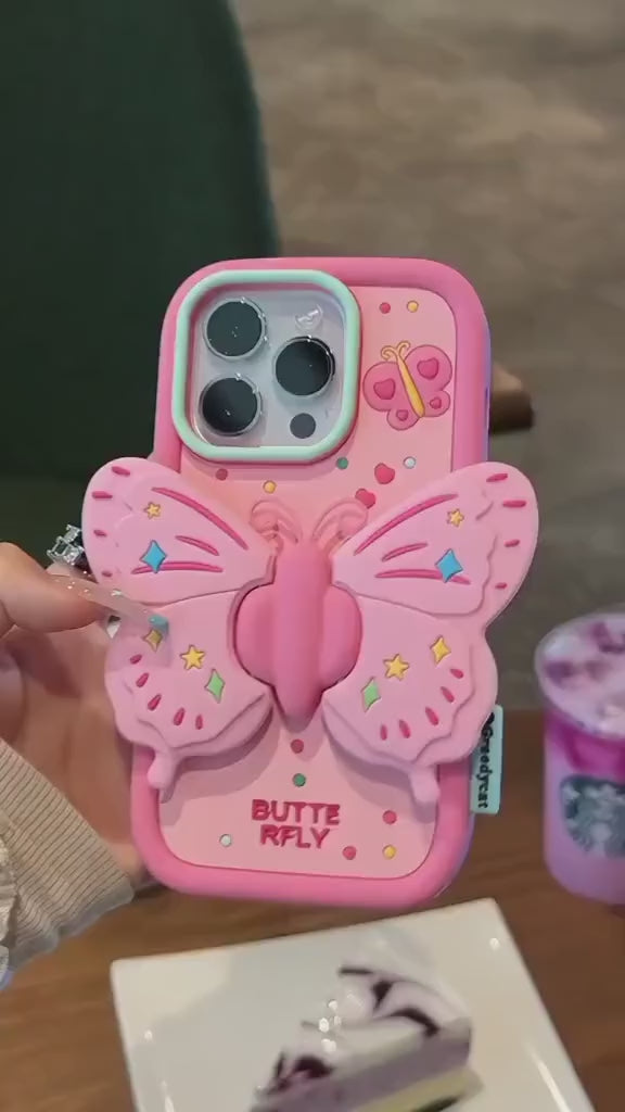 3D Butterfly Cartoon Wings with Folding Stand Holder Kawaii Aesthetic Cover