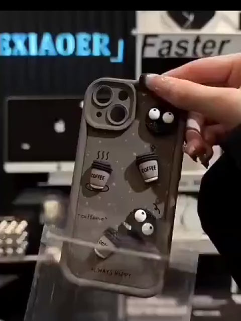 Luxury Cute Fun Cartoon Characters 3D Ball Coffee Cookies Lovers Silicone Case | Happy Brown