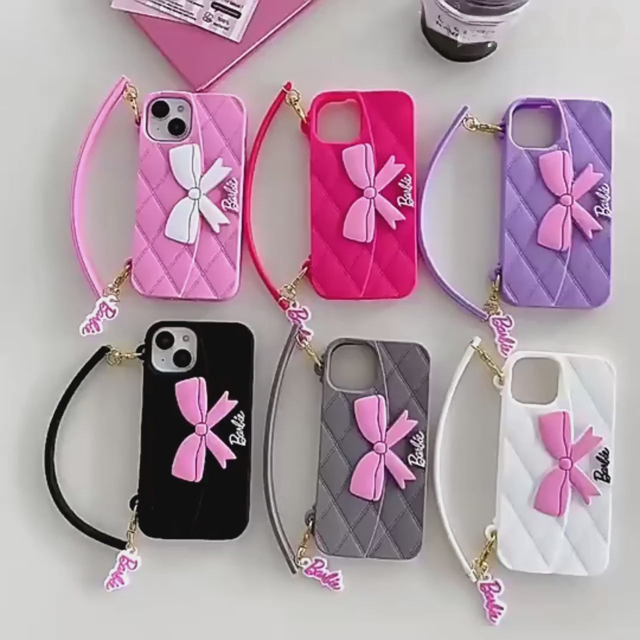3D Barbie Bow Handbag Purse Case With Strap Wallet Phone Chain Cover