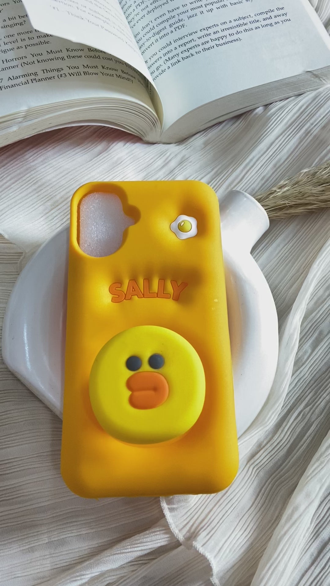 3D Cartoon Line Friends Sally Cute Soft Silicone Grip Pop with Holder Yellow Case