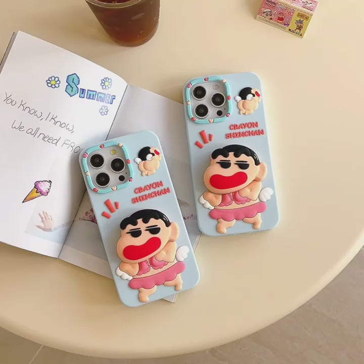 3D Cute Cartoon Crayon Shin-Chan Japanese Anime Cool Pop Phone Holder Kawaii Case