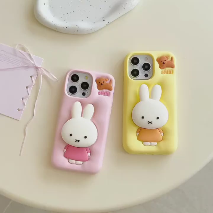 3D Miffies Bunny Cute Cartoon Kawaii Adorable Miffy Rabbit Pink Floral Pop Case with Holder